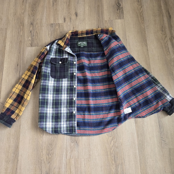 American Eagle Shirt Mens SM Womens Med Patchwork Plaid Heavy  Flannel Lumberjac - Picture 2 of 9